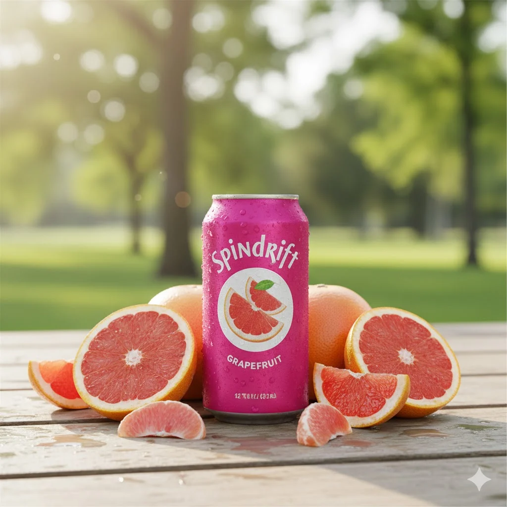 Spindrift Grapefruit can with grapefruit halves