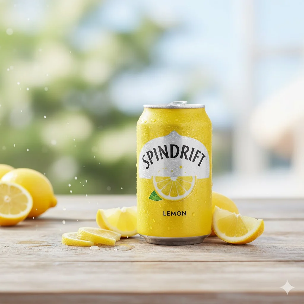 Spindrift Lemon can beside fresh lemon slices