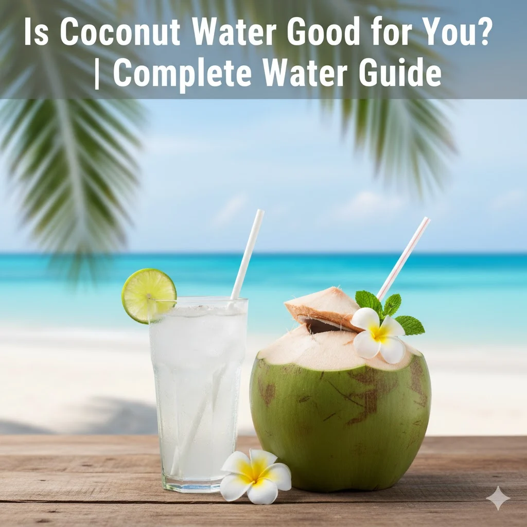 Chilled glass of coconut water beside a fresh young coconut
