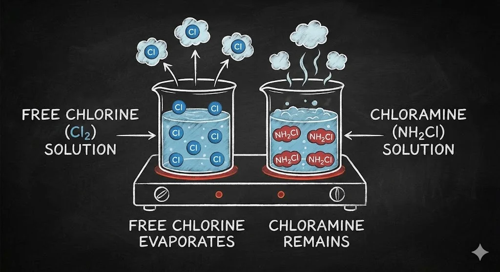Chlorine evaporating while boiling water