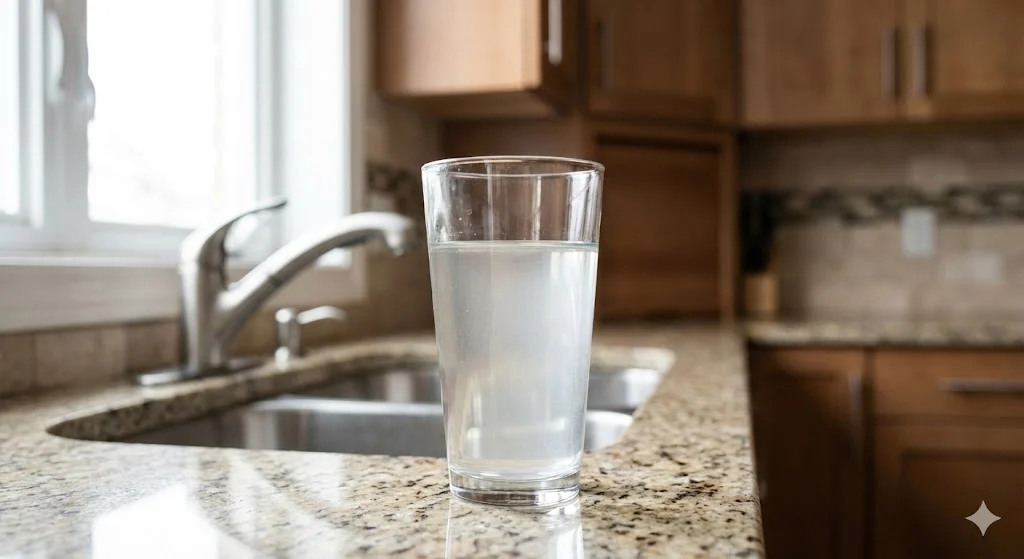 Cloudy tap water in a glass indicating water quality issues