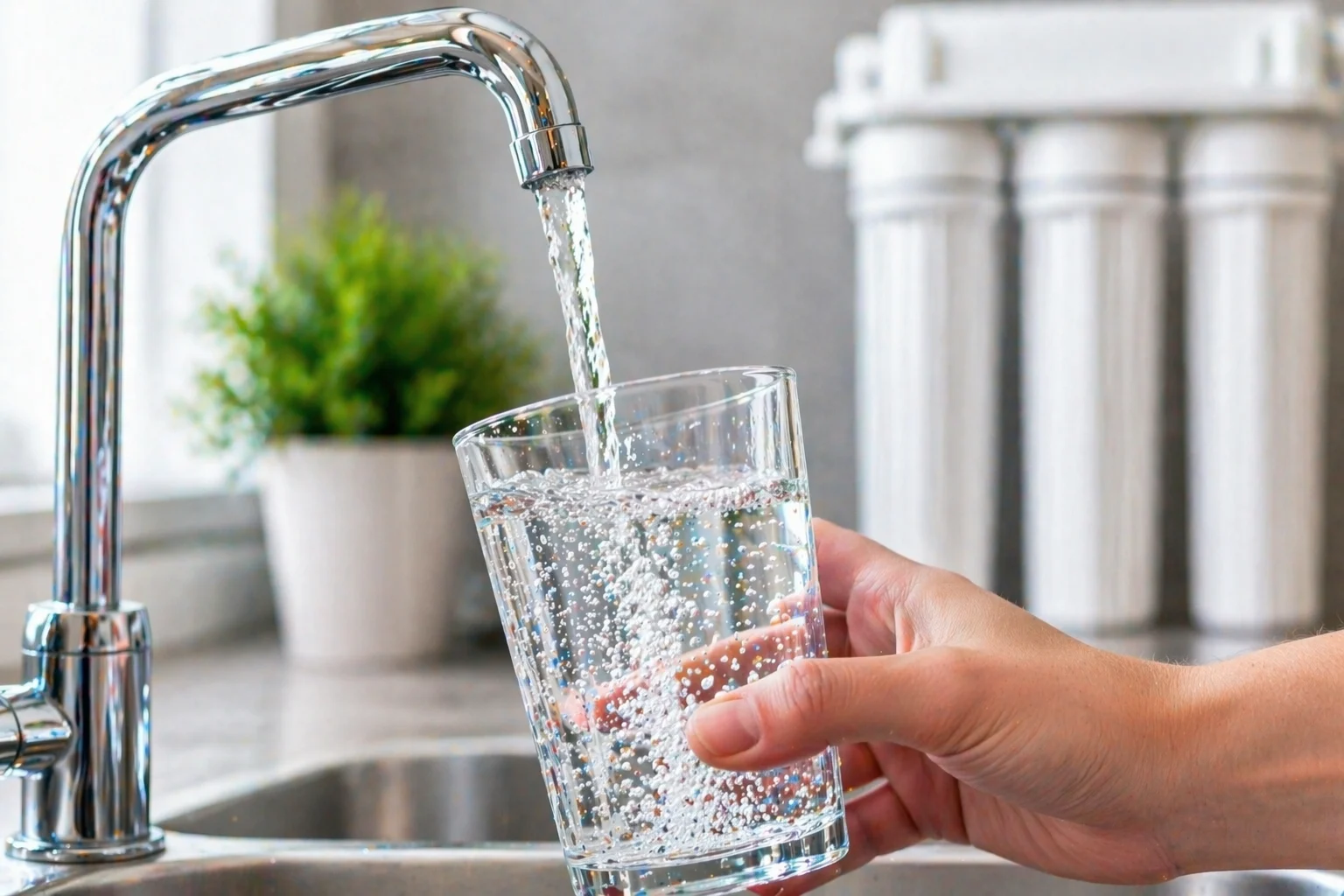 Filling a glass with fresh water