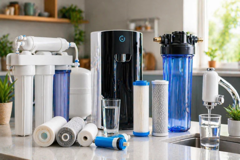 Modern kitchen with water filtration display