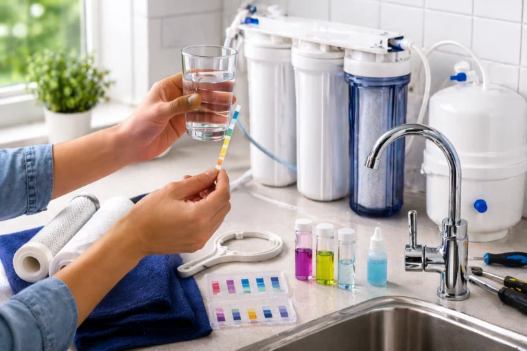 Water quality testing in modern kitchen