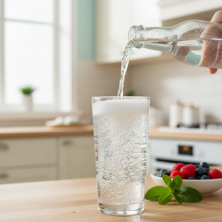 Sparkling water being poured into a glass