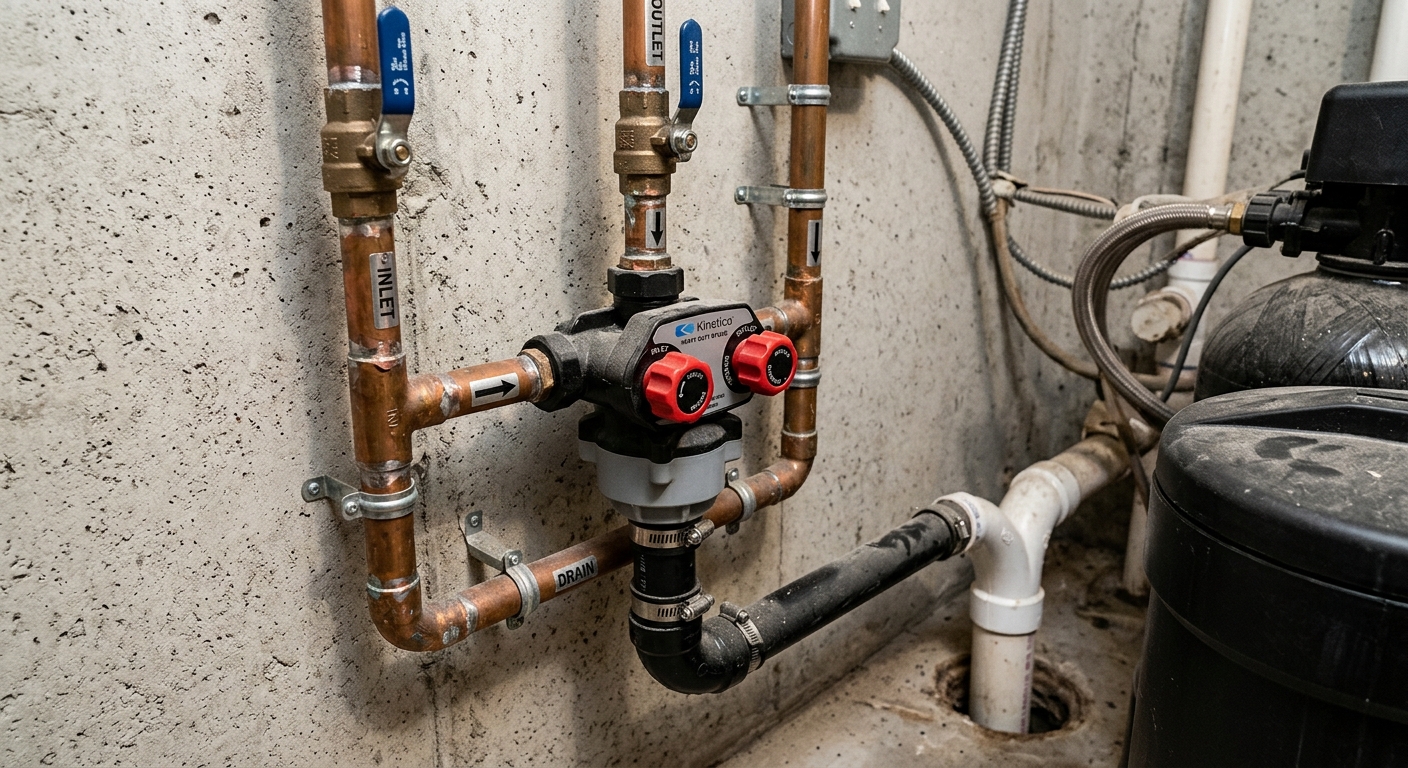 Water softener bypass valve and loop connections
