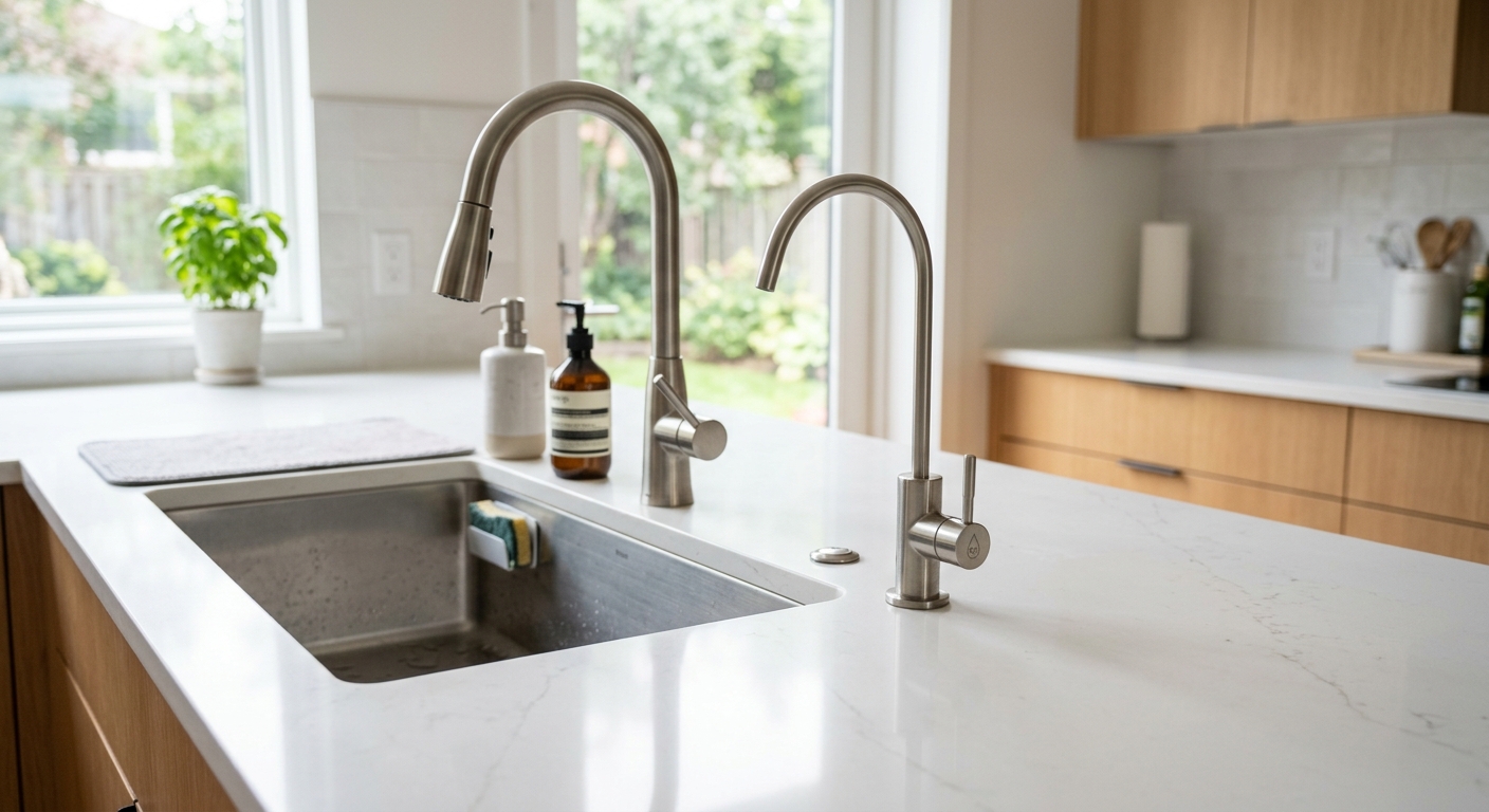 Reverse osmosis dedicated faucet on kitchen countertop