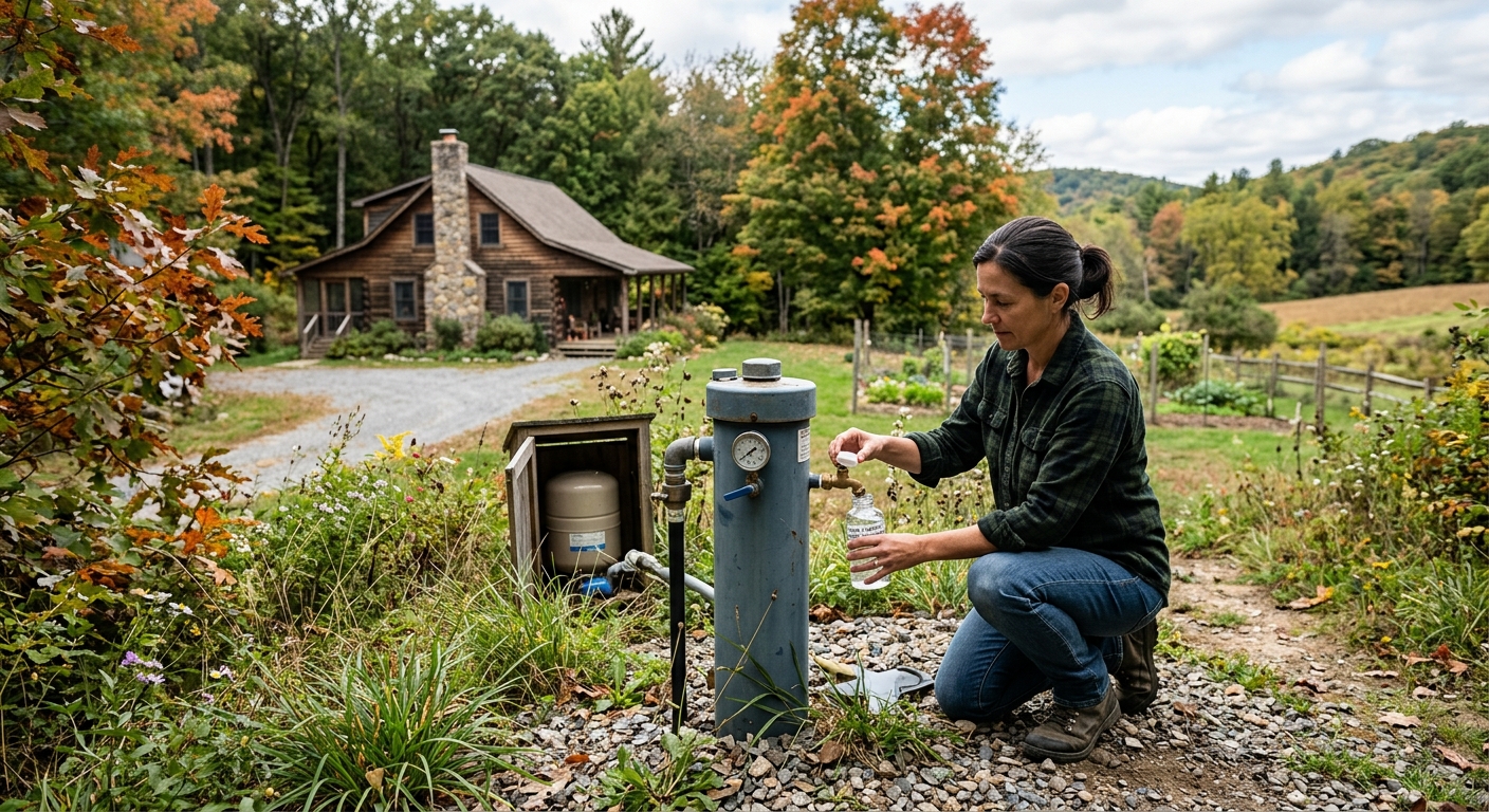Homeowner collecting well water sample from wellhead