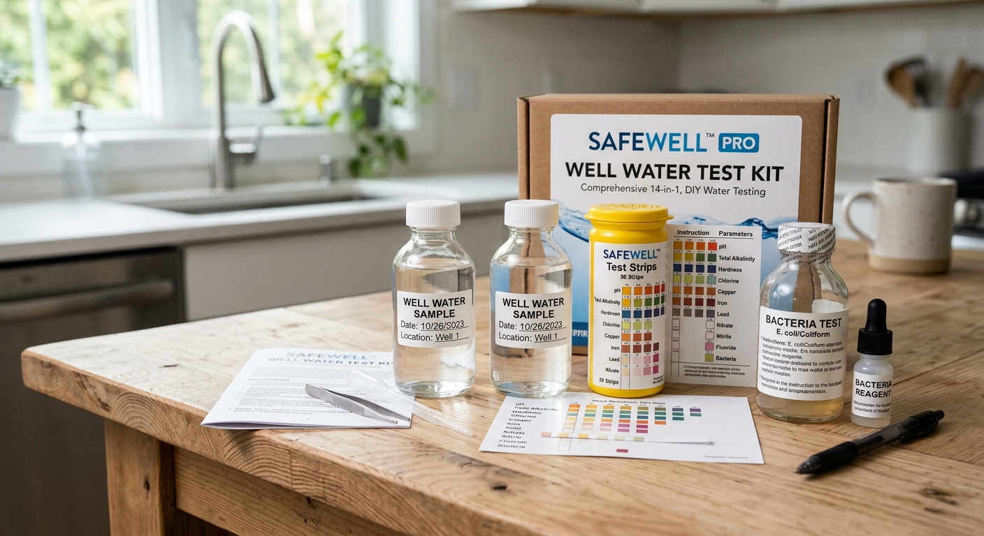 Well water DIY test kit and sample bottles