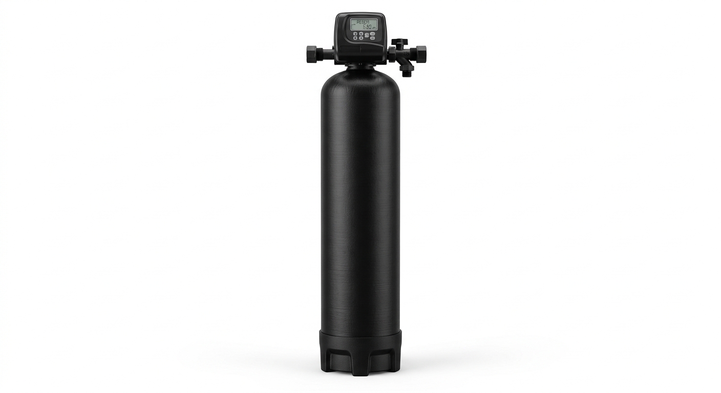 Air-injection oxidizing iron filter for well water with single black tank and digital backwash control valve