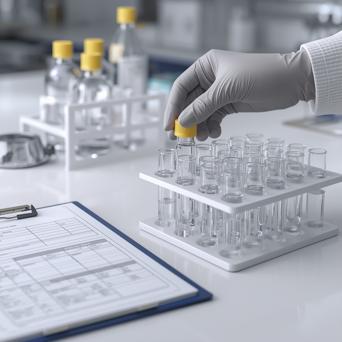 Laboratory water sample vials being tested for PFAS forever chemicals