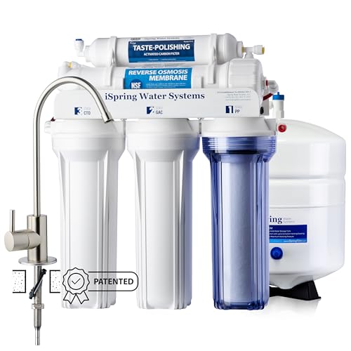 iSpring RCC7-BN NSF Certified, High Capacity Under Sink 5-Stage Reverse Osmosis Water Filter, RO Drinking System, 75 GPD Brushed Nickel Faucet, Patented Top-Mounted Faucet Design for Easy Installation