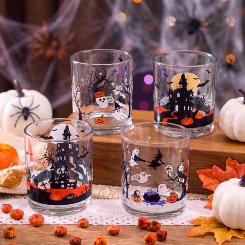 Kochorie 4 PCS Halloween Glass Cups, 14.5oz Icon Juice Cups, 2 Style | Halloween Glasses, Ghost Pumpkin Bat Pattern, Stemless Drinking Cups, Party Decoration Gifts for Friends