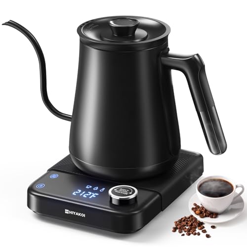 Gooseneck Electric Kettle HIYAKOI with ±1℉ Temperature Control, Pour Over Kettle for Coffee & Tea, 1200W Rapid Heating, Stainless Steel Water Boiler with 12H Keep Warm & Built-in Timer, 0.8L/27oz
