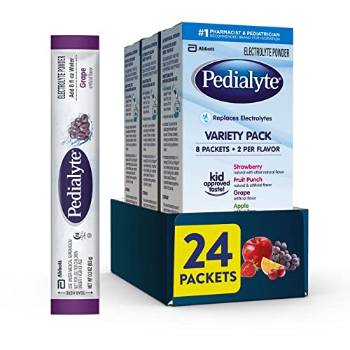Pedialyte Electrolyte Powder Packets, On-the-Go Hydration Variety Pack–24ct | Grape, Fruit Punch, Strawberry, and Orange electrolyte packets for adults and kids from the #1 doctor-recommended brand