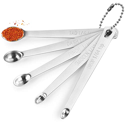 5 Pcs Mini Measuring Spoons Set, Stainless Steel, Cute | Small Measuring Spoons, Tad 1/4 tsp, Dash 1/8 tsp, Pinch 1/16 tsp, Smidgen 1/32 tsp, Drop 1/64 tsp