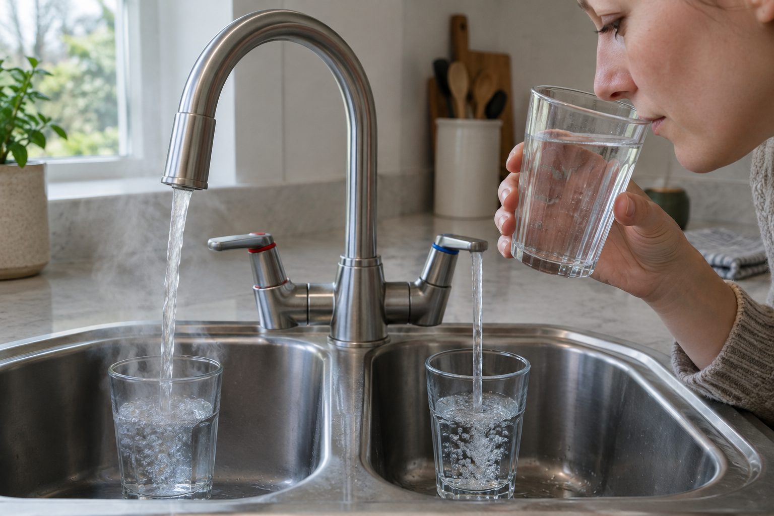 Comparing the smell of water from the hot and cold taps to find the source of a sulfur odor